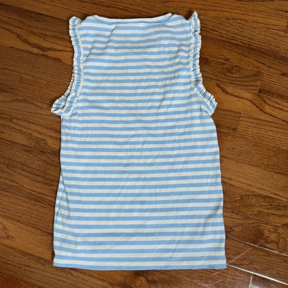 J.Crew Ribbed Striped Sleeveless Top Blue White Size M